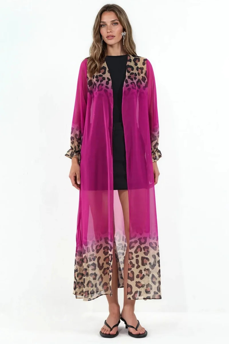Jennyfer Printed Maxi Chiffon Belted Cover-Up