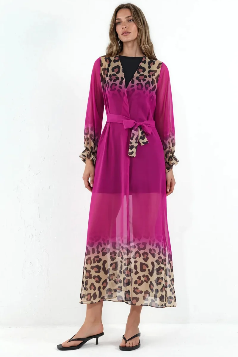 Jennyfer Printed Maxi Chiffon Belted Cover-Up