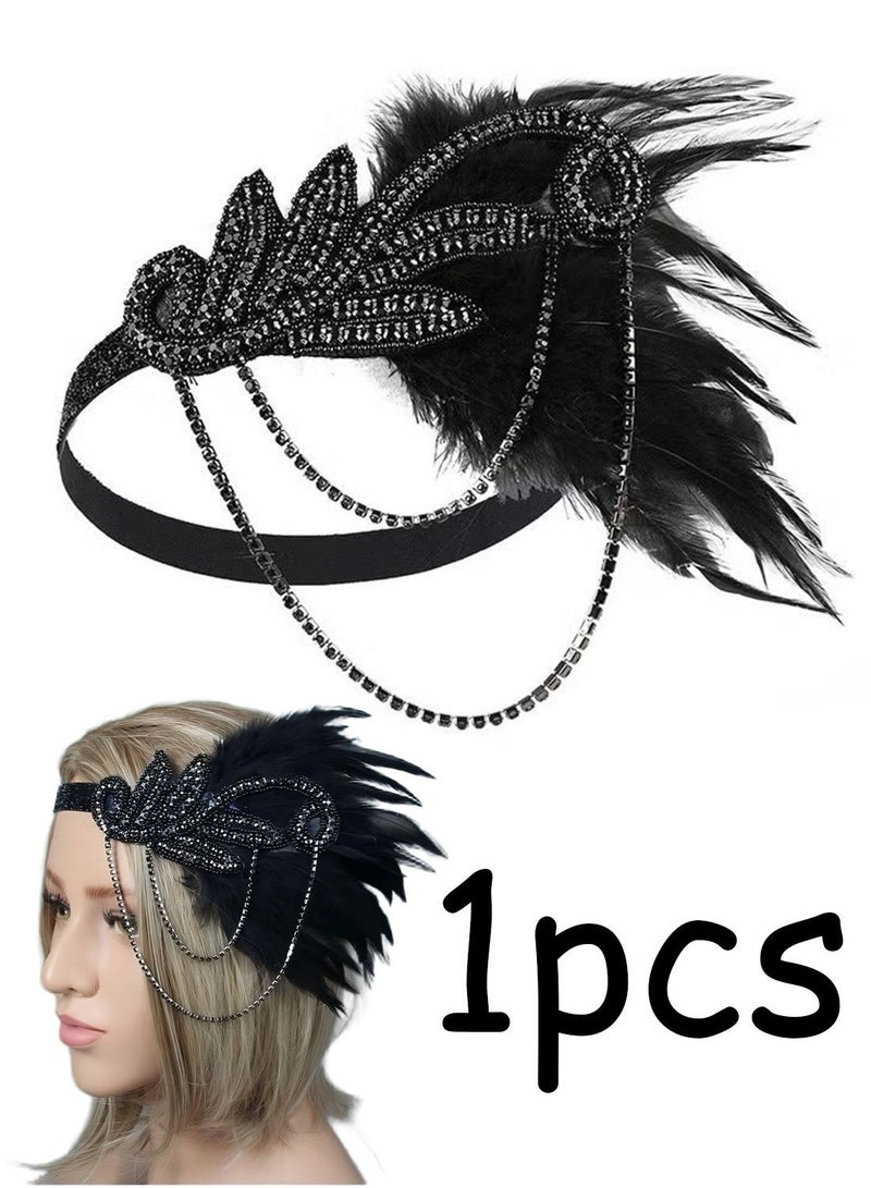 1920s Women Feather Flapper Vintage Headpiece Roaring 20s Great Gatsby Headband - Image 1