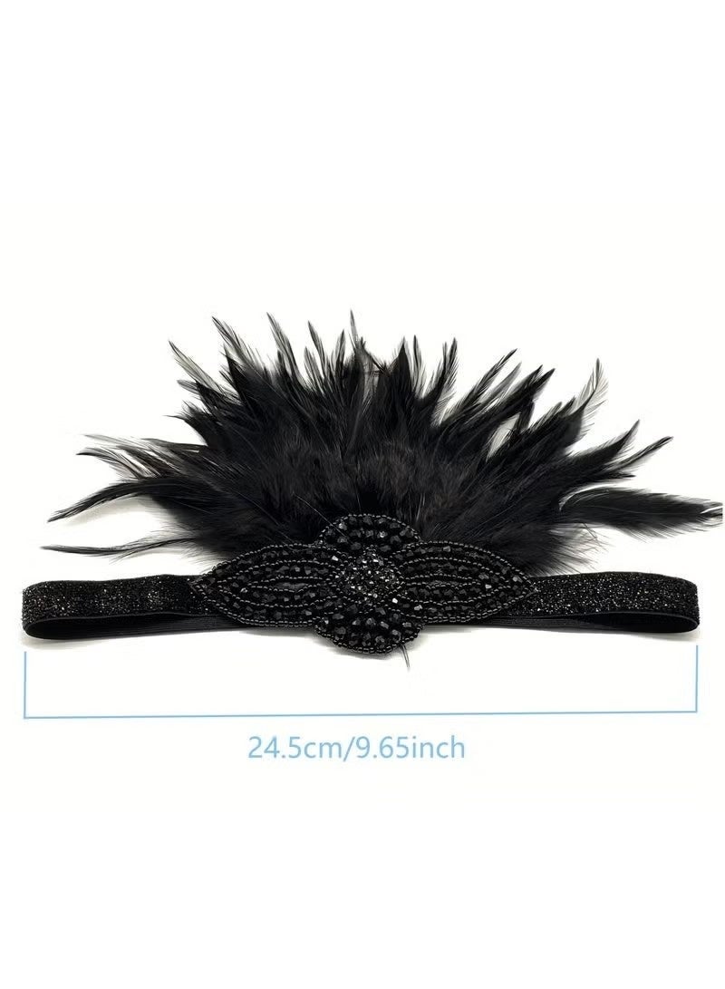1920s Women Feather Flapper Vintage Headpiece Roaring 20s Great Gatsby Headband - Image 5
