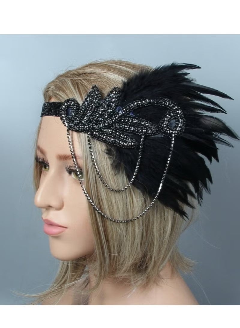 1920s Women Feather Flapper Vintage Headpiece Roaring 20s Great Gatsby Headband - Image 2