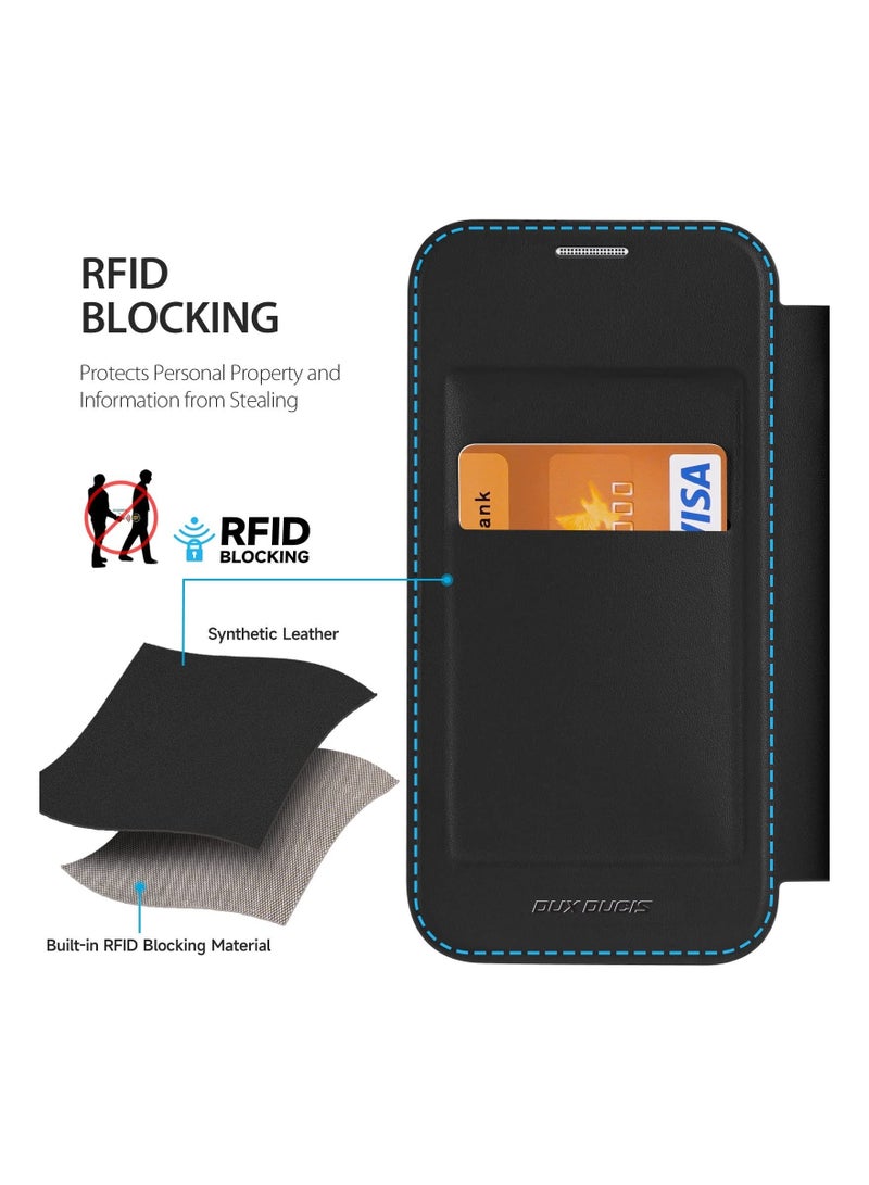 كابتن تيك Magnetic Case for iPhone 15 Pro Max 6.7 Inch, PU Leather 2 in 1 Detachable Flip Case with Card Holder RFID, Scratch Resistant Transparent Back for iPhone 15 Pro Max Case, Black - Image 3