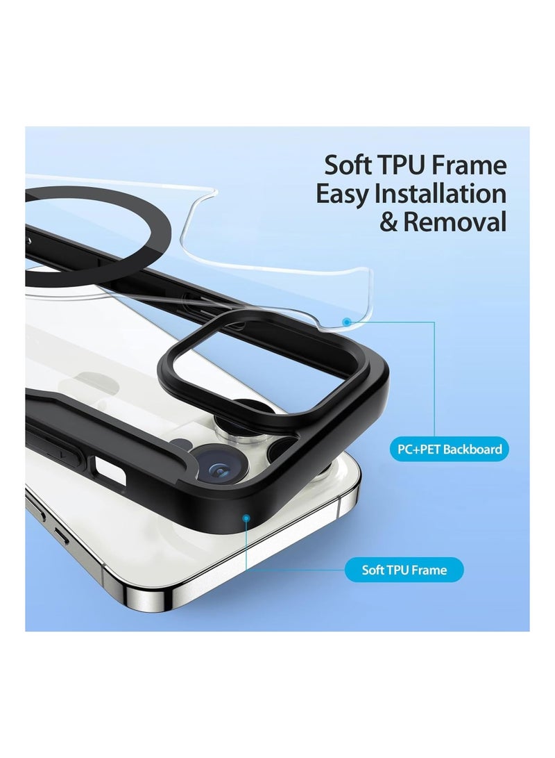 كابتن تيك Magnetic Case for iPhone 15 Pro Max 6.7 Inch, PU Leather 2 in 1 Detachable Flip Case with Card Holder RFID, Scratch Resistant Transparent Back for iPhone 15 Pro Max Case, Black - Image 4