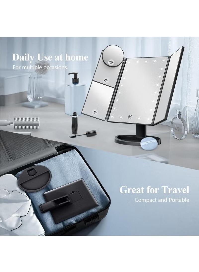 Arabest Makeup Mirror Vanity Mirror with Lights, Lighted Makeup Mirror with 2X 3X 10X Magnification, LED Trifold Compact Mirror, Touch Dimming Light Up Mirror, Dual Power Supply, Gifts for Women (White)  - Image 5