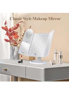 Arabest Makeup Mirror Vanity Mirror with Lights, Lighted Makeup Mirror with 2X 3X 10X Magnification, LED Trifold Compact Mirror, Touch Dimming Light Up Mirror, Dual Power Supply, Gifts for Women (White)  - Image 1