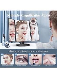 Arabest Makeup Mirror Vanity Mirror with Lights, Lighted Makeup Mirror with 2X 3X 10X Magnification, LED Trifold Compact Mirror, Touch Dimming Light Up Mirror, Dual Power Supply, Gifts for Women (White)  - Image 3