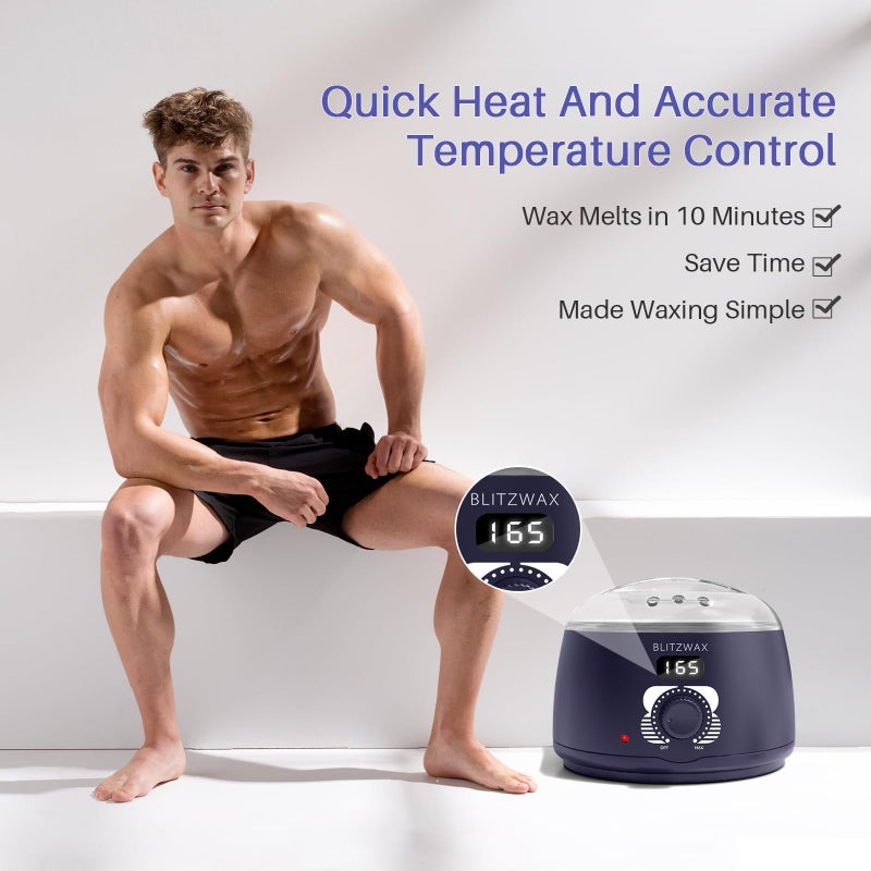 BLITZWAX Brazilian and Bikini Waxing Kit for Men, Hard Wax Warmer for Face, Legs, and Body, At Home Hair Removal Kit, Beginner Friendly, Quick Heating, 30 Nose Wax Sticks - Image 2