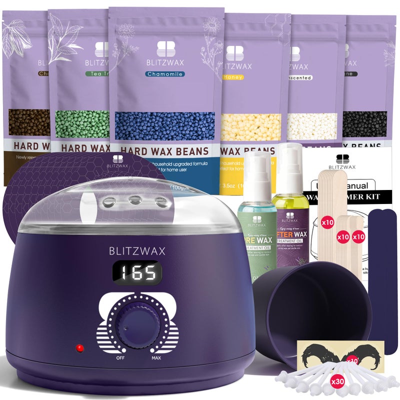 BLITZWAX Brazilian and Bikini Waxing Kit for Men, Hard Wax Warmer for Face, Legs, and Body, At Home Hair Removal Kit, Beginner Friendly, Quick Heating, 30 Nose Wax Sticks - Image 1