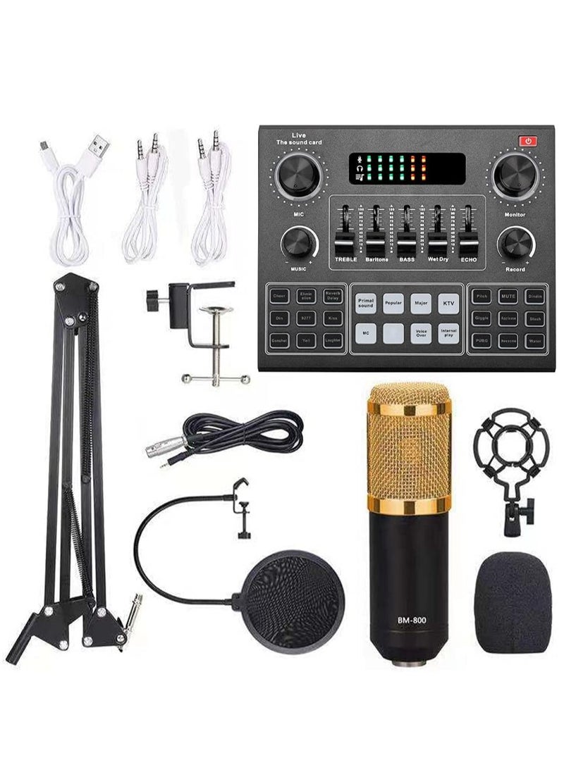 ELTRAZONE Multifunctional Live V9 Sound Card and BM800 Suspension Microphone Kit Broadcasting Condenser Microphone Set Intelligent Webcast Live Sound Card for Computers and Mobile  - Image 1