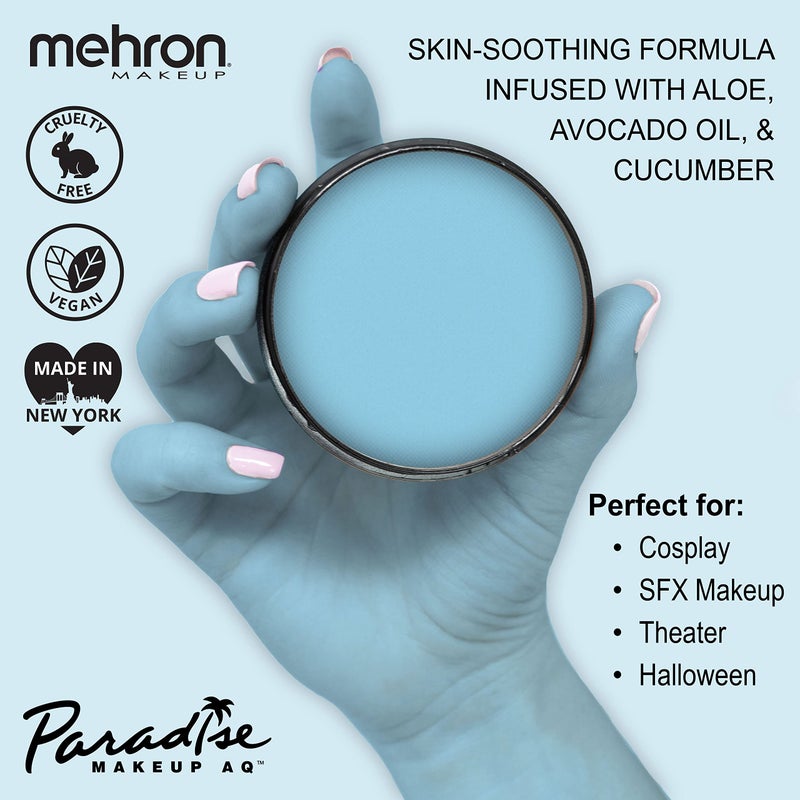 Mehron Makeup Paradise Makeup AQ Pro Size | Stage & Screen Performance, Face & Body Painting, Beauty, Cosplay, and Halloween | Water Activated Face Paint, Body Paint 1.4 oz (40 g) - Light Blue - Image 2