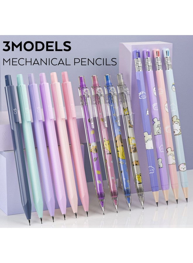 Nicpro 32Pcs Cute Mechanical Pencil Set In Case 14Pcs Pastel Aesthetic Pencils 0.5 & 0.7 & 0.9 Mm & 2Mm Lead Holder 12 Tubes Lead Refills(2B Hb Colors) 3 Erasers For School Student Girls Writing - Image 2