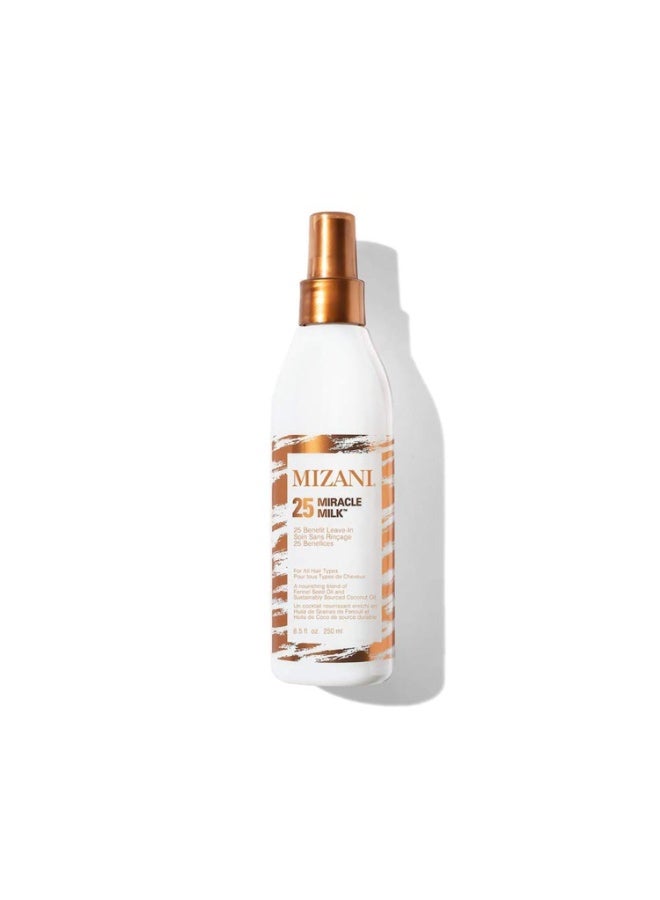Mizani 25 Benefit Miracle Milk - Leave in Conditioner for Curly Hair, With Coconut Oil, Curl Detangler Spray, Anti Frizz Heat Protectant, No Drying Alcohols, Paraben-Free, 8.5 Fl Oz - Image 1