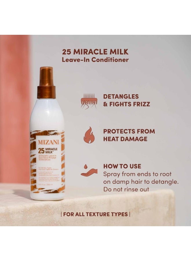 Mizani 25 Benefit Miracle Milk - Leave in Conditioner for Curly Hair, With Coconut Oil, Curl Detangler Spray, Anti Frizz Heat Protectant, No Drying Alcohols, Paraben-Free, 8.5 Fl Oz - Image 2