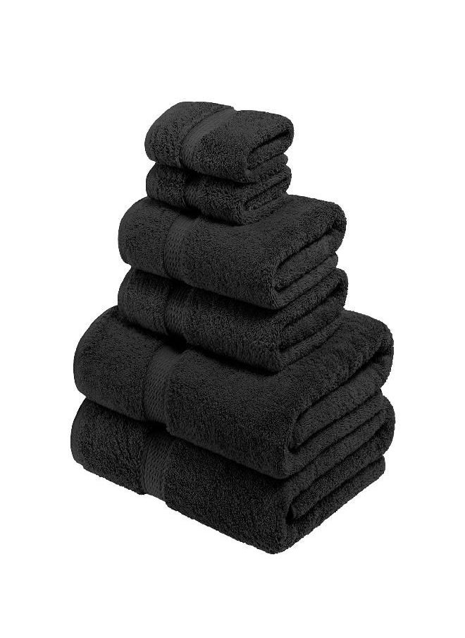 Superior SUPERIOR Solid Egyptian Cotton Towel Set, Washcloths 13” x 13”, Hand Towels 20” x 30”, Bath Towels 30” x 55”, Black, 6-Pieces  - Image 2