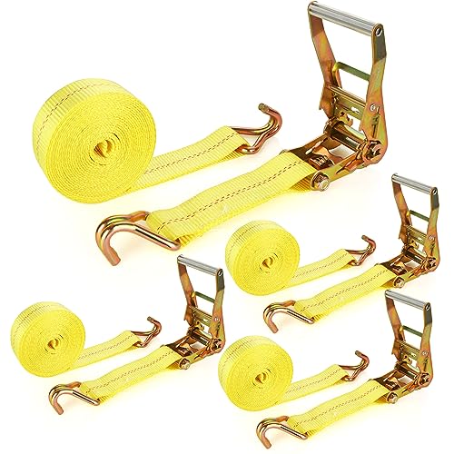 LISHINE 4 Pack 2 Inch Ratchet Straps Heavy Duty 20ft Tie Down Straps Ratchet with Double J Hook, 10000 LBS Break Strength, Cargo Ratchet Straps for Moving, Truck, Trailers, Motorcycles, Kayaks, Car Roof - Image 1