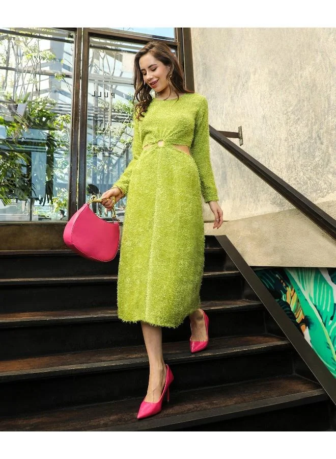 PINACOLADA  Women's Grass Green Sherpa Cut-Out Dress for Women | Best Price UAE
