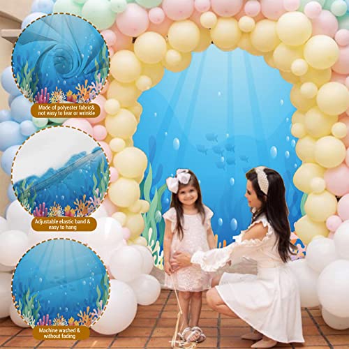 Eainb 7ft(2.2m) Under The Sea Round Polyester Backdrop for Photography Underwater Round Background Cover Summer Blue Ocean Theme Wonderland Circle Backdrops Kids Children Birthday Party Wallpaper Decor - Image 3