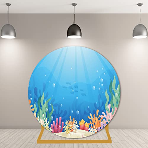 Eainb 7ft(2.2m) Under The Sea Round Polyester Backdrop for Photography Underwater Round Background Cover Summer Blue Ocean Theme Wonderland Circle Backdrops Kids Children Birthday Party Wallpaper Decor - Image 2