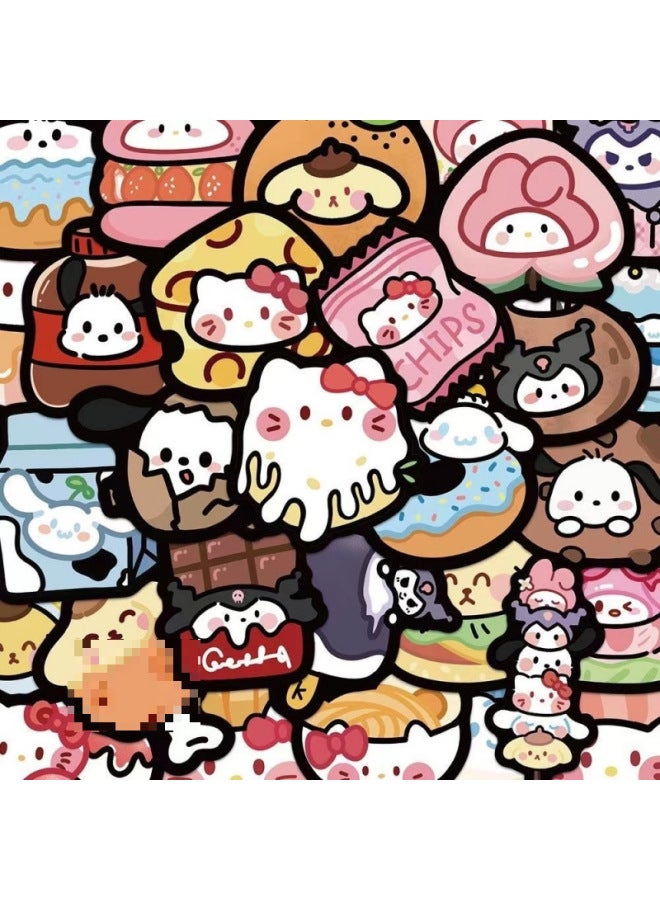 General ∝ 110 Sanrio Food Cartoon Cute Stickers Mobile Phone Shell Notebook Water Cup Creative Decorative Waterproof Stickers-Color:110 Sanrio Food Stickers (repeated) * 1 Storage Box  - Image 1