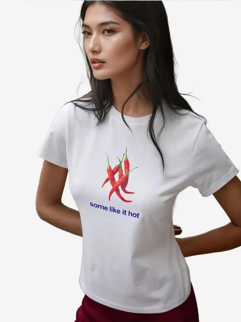 Hiccup White Crew Neck Printed Baby Tee for Women | Best Price UAE