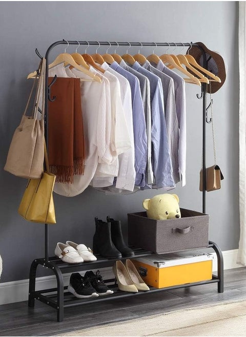 Multifunctional Metal Garment Rack with Shelf – Organize and Display Clothes in Style