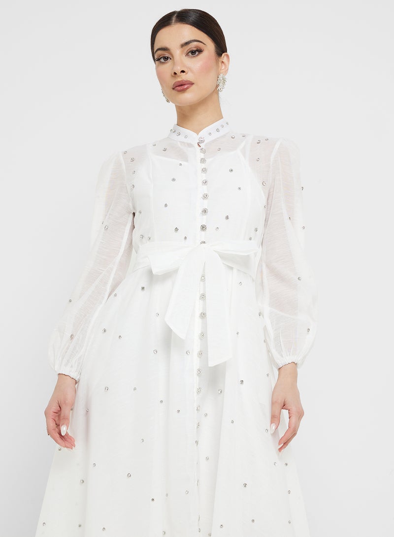 Khizana Belted A-Line Sheer Dress - Image 3