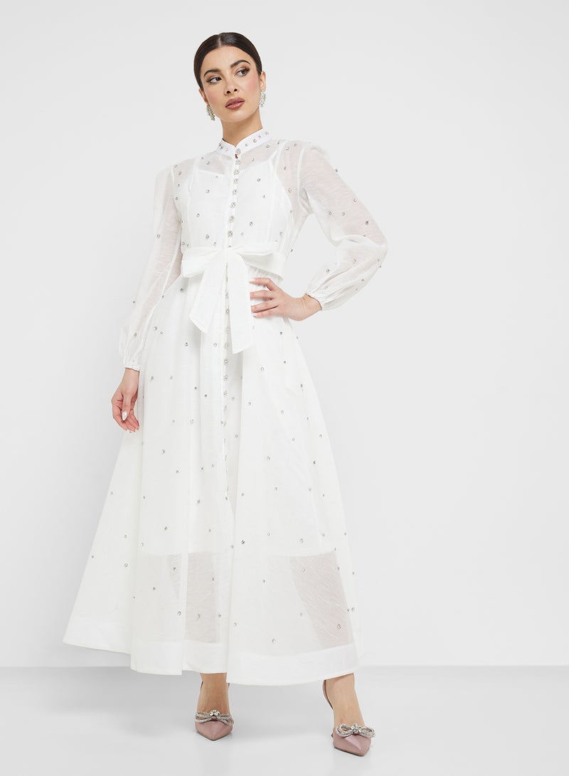 Khizana Belted A-Line Sheer Dress - Image 4