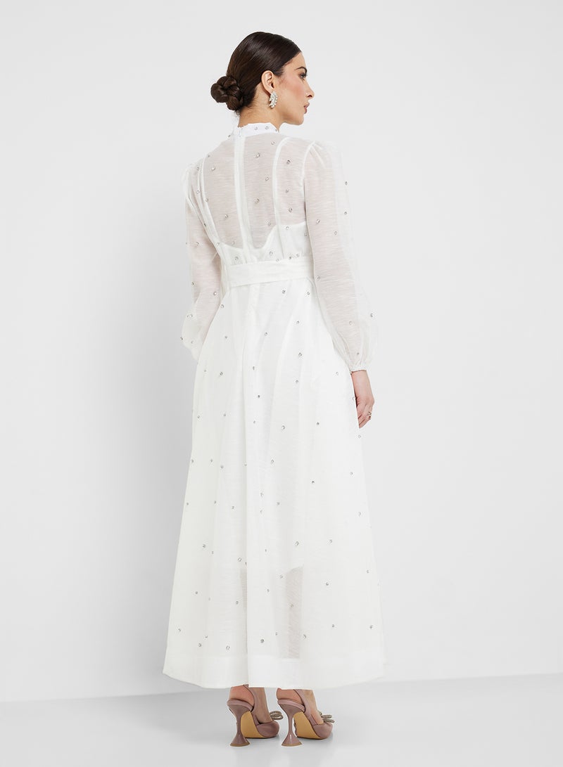 Khizana Belted A-Line Sheer Dress - Image 2