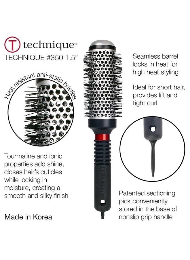 Cricket Technique #350 1.5” Thermal Hair Brush Seamless Barrel Styling Hairbrush Anti-Static Tourmaline Ionic Bristle for Blow Drying Curling All Hair Types 