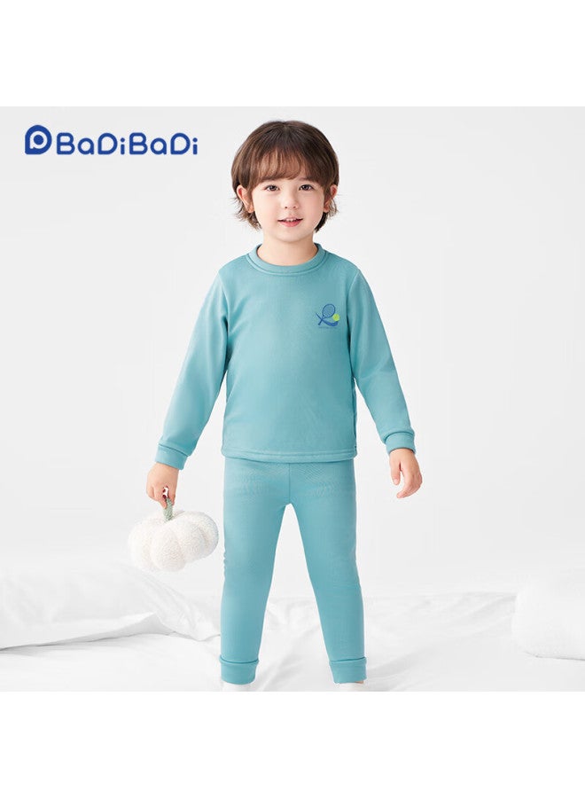 Badibadi Autumn Winter New Baby Toddler Fleece Lined Thermal Underwear Set Homewear Pajamas Blue Tennis Letter 120