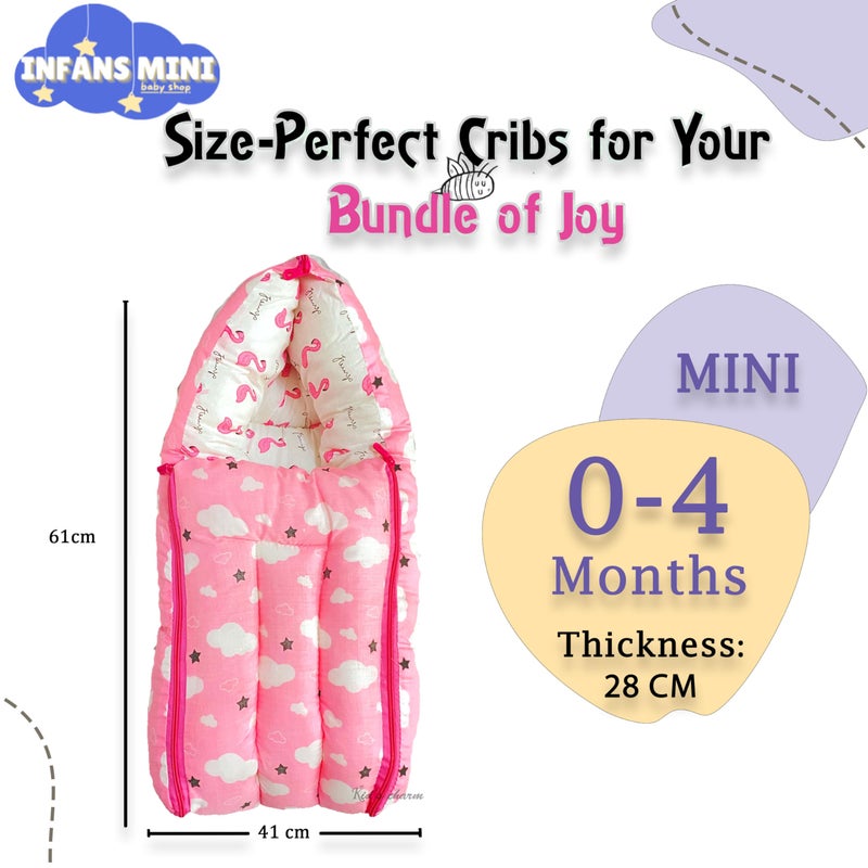 Infans Mini Cloud Mini 3 in 1 Baby's Cotton Bed Cum Carry Bed Printed Baby Sleeping Bag-Baby Bed-Infant Portable for Unisex Easily Portable, Light Weight Carry for New Born 0-4 Months Old (Pink) - Image 2