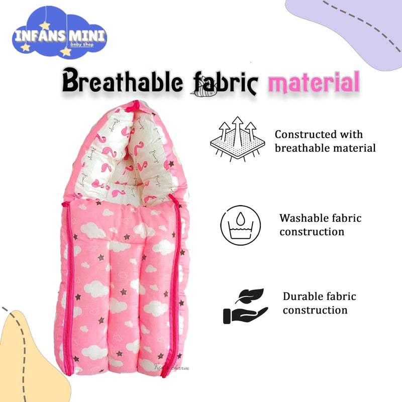Infans Mini Cloud Mini 3 in 1 Baby's Cotton Bed Cum Carry Bed Printed Baby Sleeping Bag-Baby Bed-Infant Portable for Unisex Easily Portable, Light Weight Carry for New Born 0-4 Months Old (Pink) - Image 5