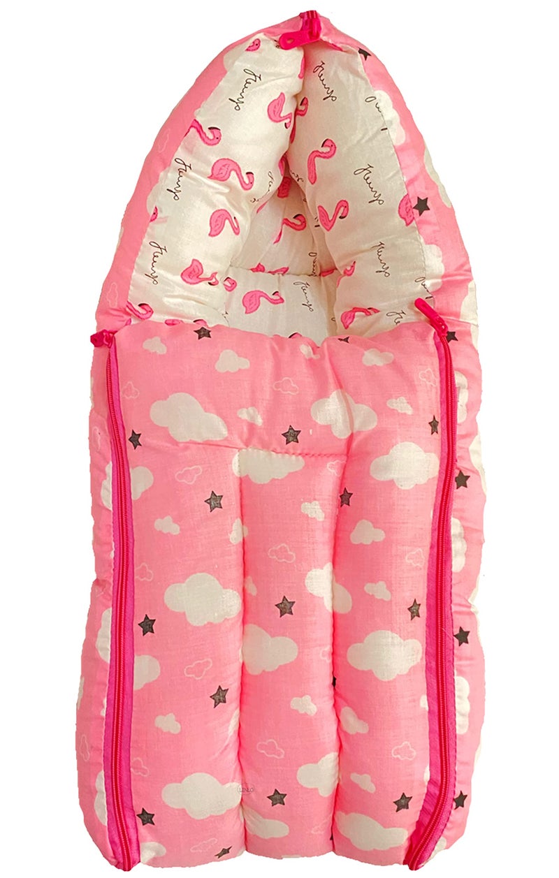 Infans Mini Cloud Mini 3 in 1 Baby's Cotton Bed Cum Carry Bed Printed Baby Sleeping Bag-Baby Bed-Infant Portable for Unisex Easily Portable, Light Weight Carry for New Born 0-4 Months Old (Pink) - Image 1