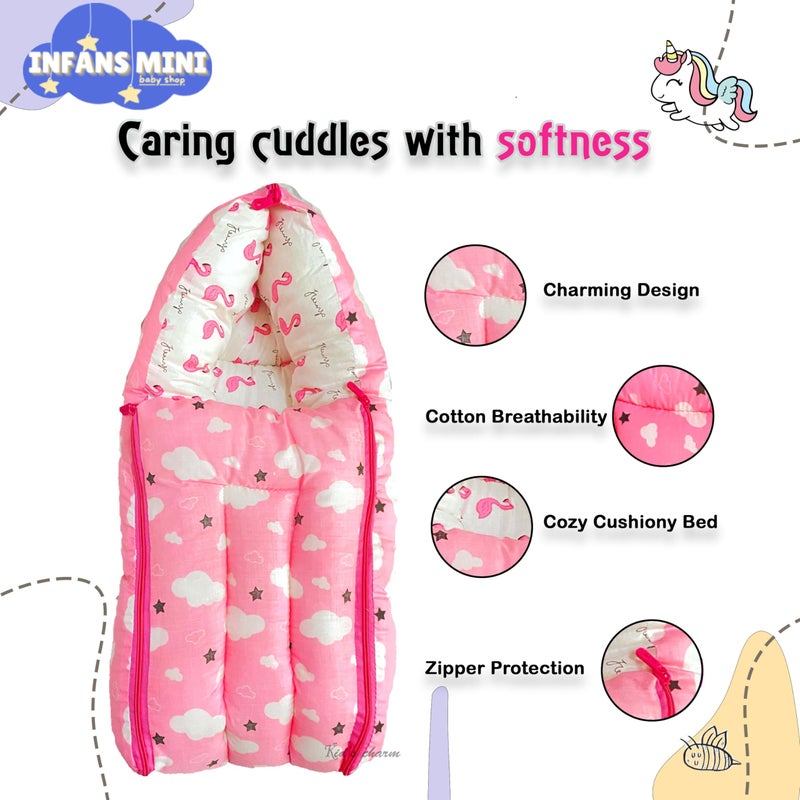 Infans Mini Cloud Mini 3 in 1 Baby's Cotton Bed Cum Carry Bed Printed Baby Sleeping Bag-Baby Bed-Infant Portable for Unisex Easily Portable, Light Weight Carry for New Born 0-4 Months Old (Pink) - Image 4
