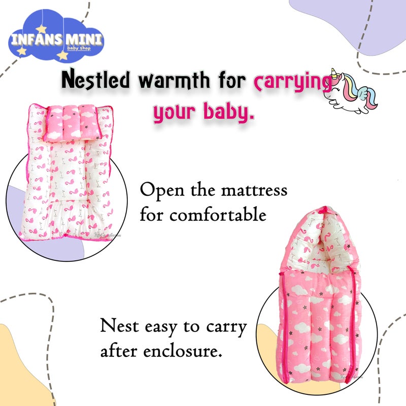 Infans Mini Cloud Mini 3 in 1 Baby's Cotton Bed Cum Carry Bed Printed Baby Sleeping Bag-Baby Bed-Infant Portable for Unisex Easily Portable, Light Weight Carry for New Born 0-4 Months Old (Pink) - Image 3