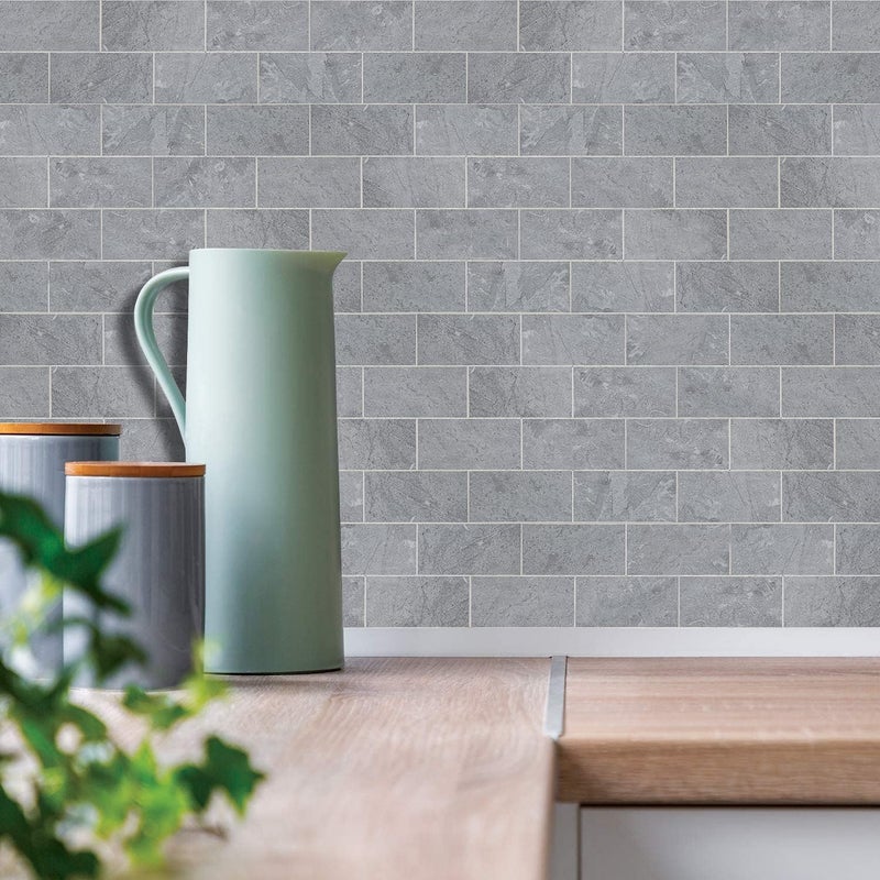 AULIGET 100 Piece Faux Stone Backsplash Peel and Stick PVC Tile, 3" x 6" Dark Grey Slate with White Grout Stick on Tiles for Backsplash Kitchen, Bathroom, Laundry Room, Camper, Fireplace - Image 5