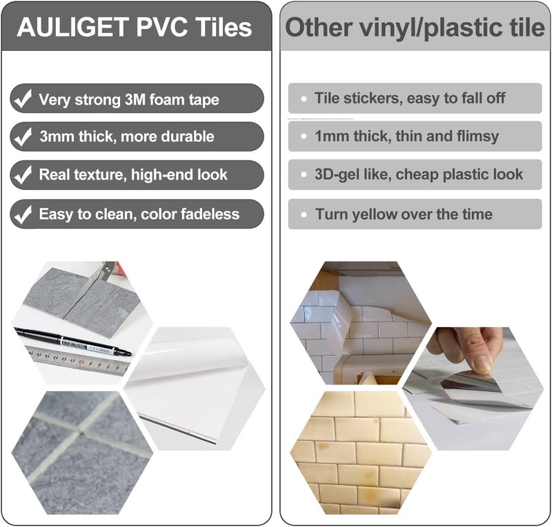 AULIGET 100 Piece Faux Stone Backsplash Peel and Stick PVC Tile, 3" x 6" Dark Grey Slate with White Grout Stick on Tiles for Backsplash Kitchen, Bathroom, Laundry Room, Camper, Fireplace - Image 3