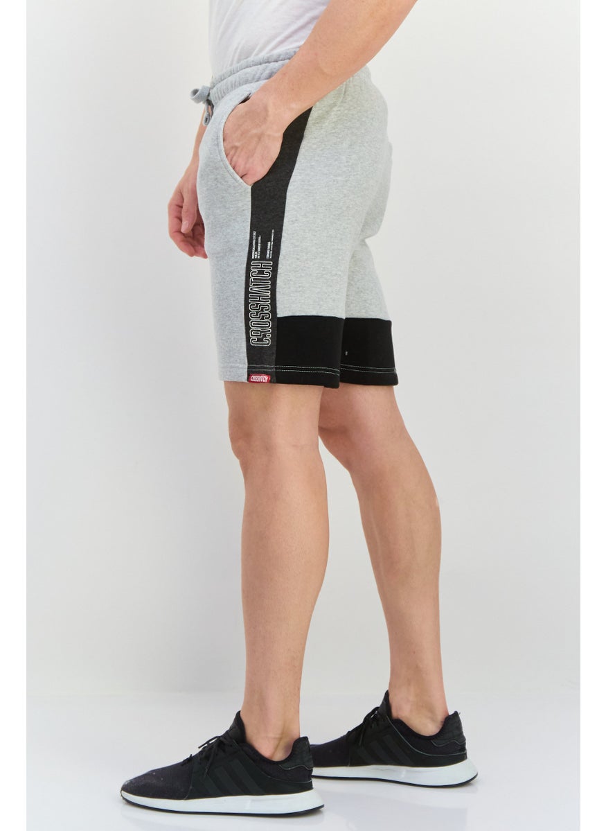 CROSSHATCH Men Brand Logo Basic Shorts, Grey Marl  - Image 3