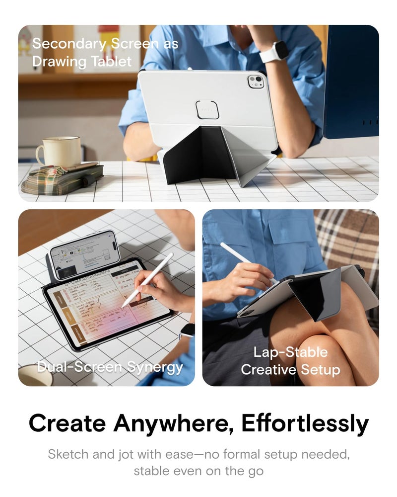 MOFT Dynamic Folio Case for iPad Pro 13" (M5 2025 / M4 2024)-[Reinforced Corner Protection] Stable Slim Magnetic Stand with 20+ Viewing Angles, Premium MOVAS Leather, Misty Cove x Jet Black - Image 5