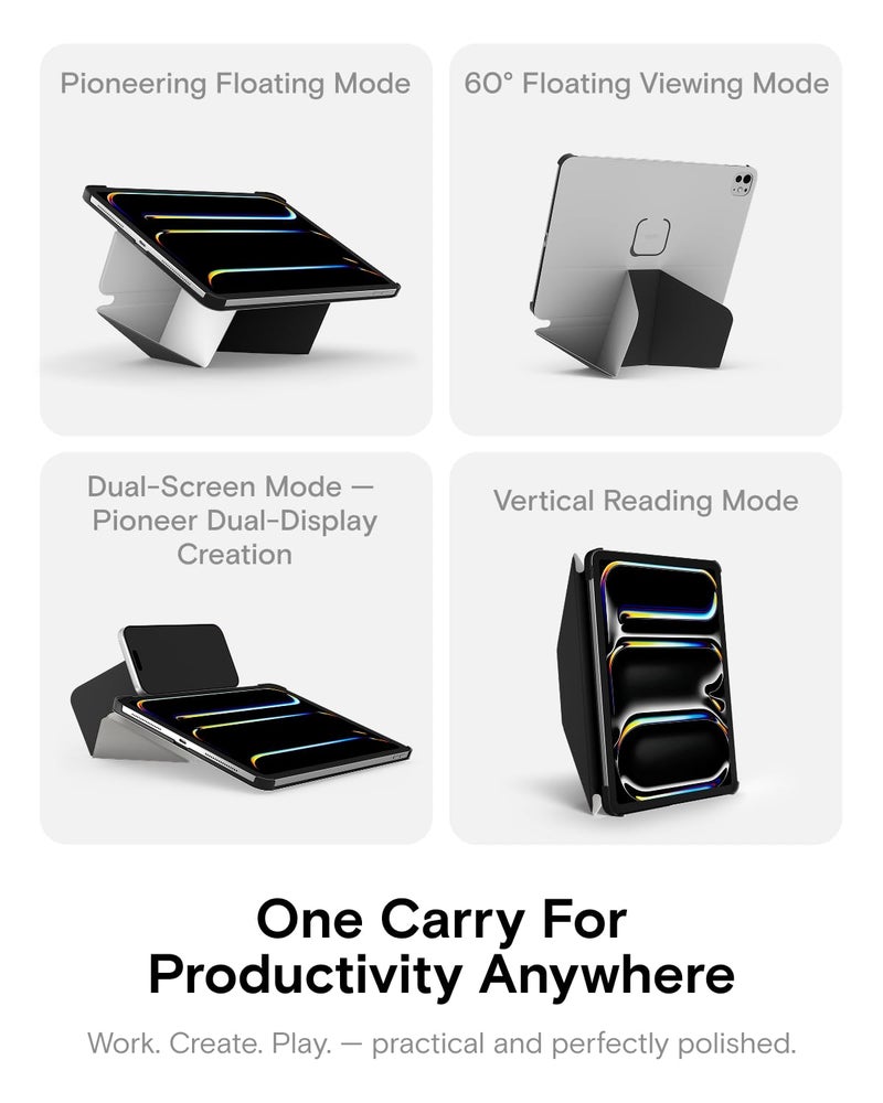 MOFT Dynamic Folio Case for iPad Pro 13" (M5 2025 / M4 2024)-[Reinforced Corner Protection] Stable Slim Magnetic Stand with 20+ Viewing Angles, Premium MOVAS Leather, Misty Cove x Jet Black - Image 3