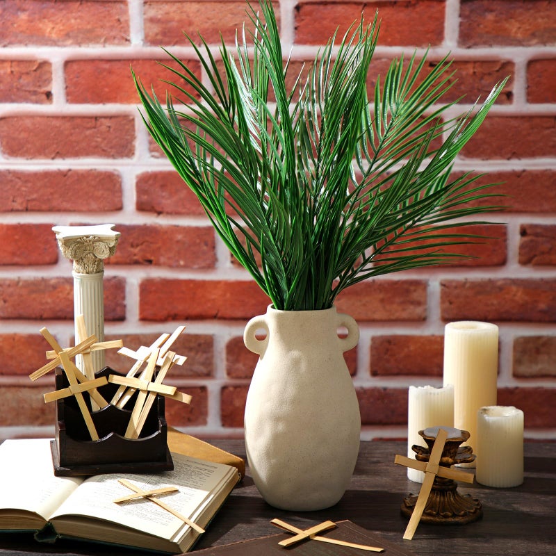 FineCheer 50 Pcs Easter Palm Sunday Decoration Crafts Including 25 5'' Religious Crosses and 25 9.4'' Artificial Palm Leaves Large Faux Plants Branches for Sunday Church Arrangement Party Decoration - Image 3