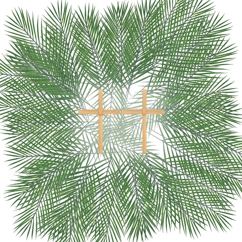 FineCheer 50 Pcs Easter Palm Sunday Decoration Crafts Including 25 5'' Religious Crosses and 25 9.4'' Artificial Palm Leaves Large Faux Plants Branches for Sunday Church Arrangement Party Decoration - Image 1