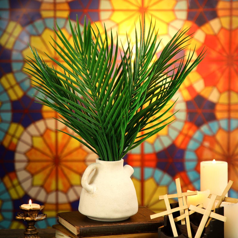 FineCheer 50 Pcs Easter Palm Sunday Decoration Crafts Including 25 5'' Religious Crosses and 25 9.4'' Artificial Palm Leaves Large Faux Plants Branches for Sunday Church Arrangement Party Decoration - Image 5