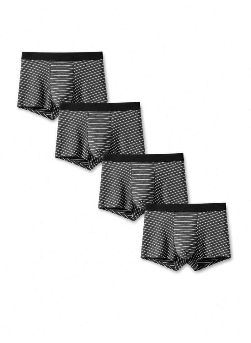 Men's Striped Modal Boxer Briefs 4 Pack Antibacterial Honeycomb Mesh Crotch Ultra Soft Moisture Wicking L-3XL Daily Wear - Image 1