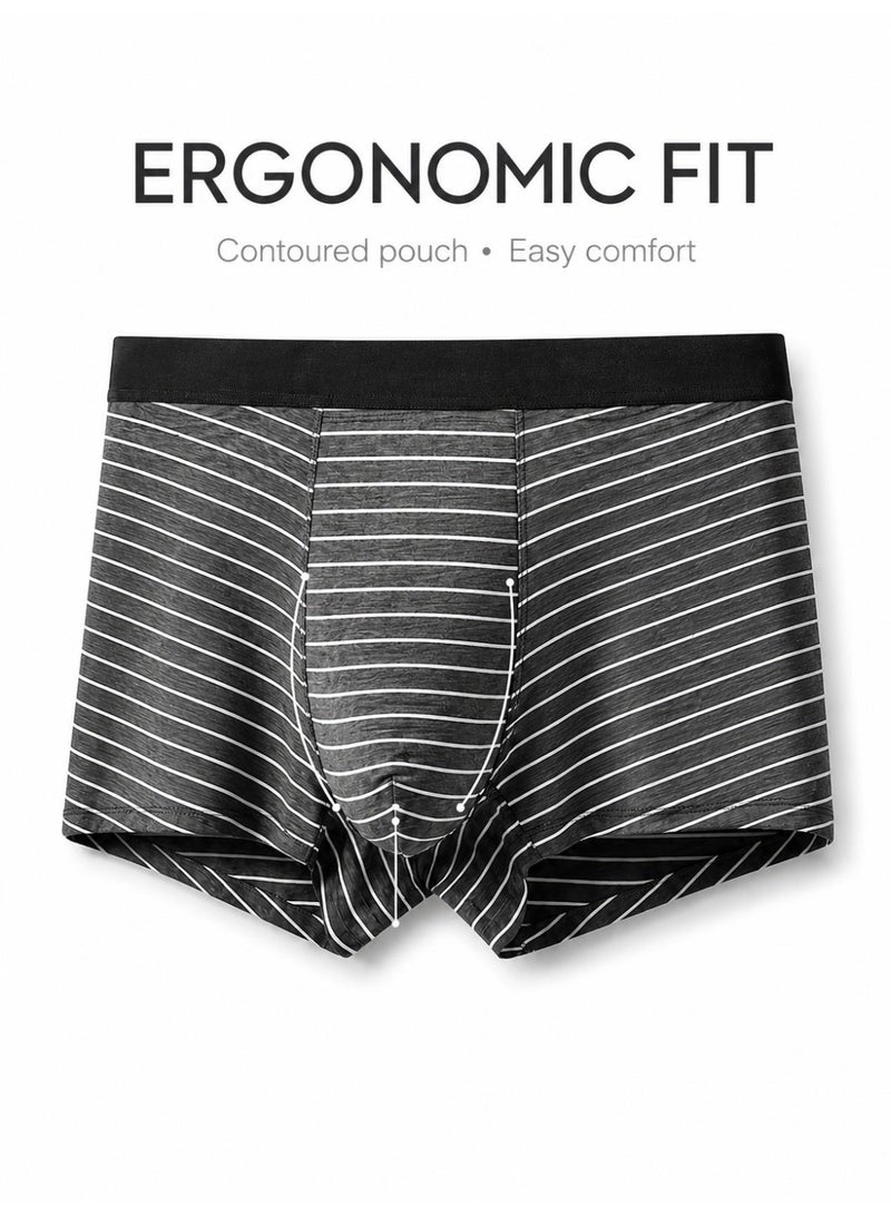 Men's Striped Modal Boxer Briefs 4 Pack Antibacterial Honeycomb Mesh Crotch Ultra Soft Moisture Wicking L-3XL Daily Wear - Image 4