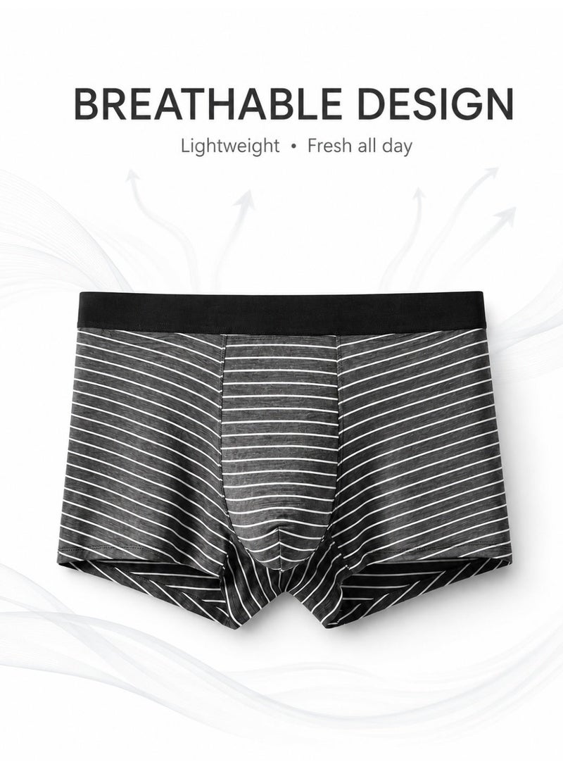 Men's Striped Modal Boxer Briefs 4 Pack Antibacterial Honeycomb Mesh Crotch Ultra Soft Moisture Wicking L-3XL Daily Wear - Image 5