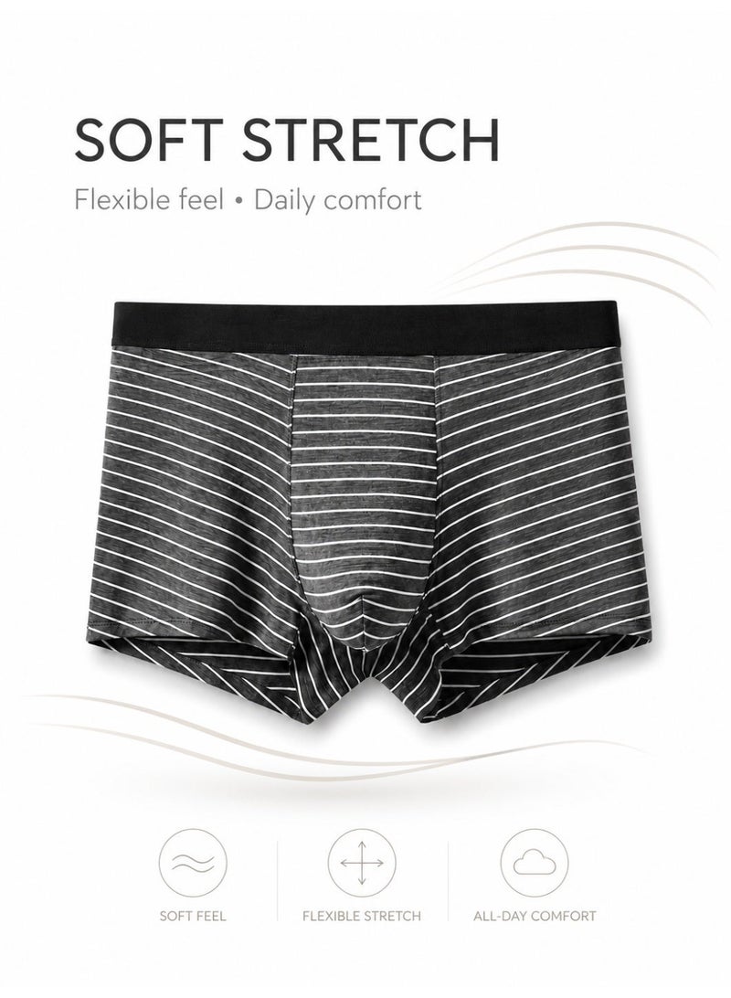 Men's Striped Modal Boxer Briefs 4 Pack Antibacterial Honeycomb Mesh Crotch Ultra Soft Moisture Wicking L-3XL Daily Wear - Image 3