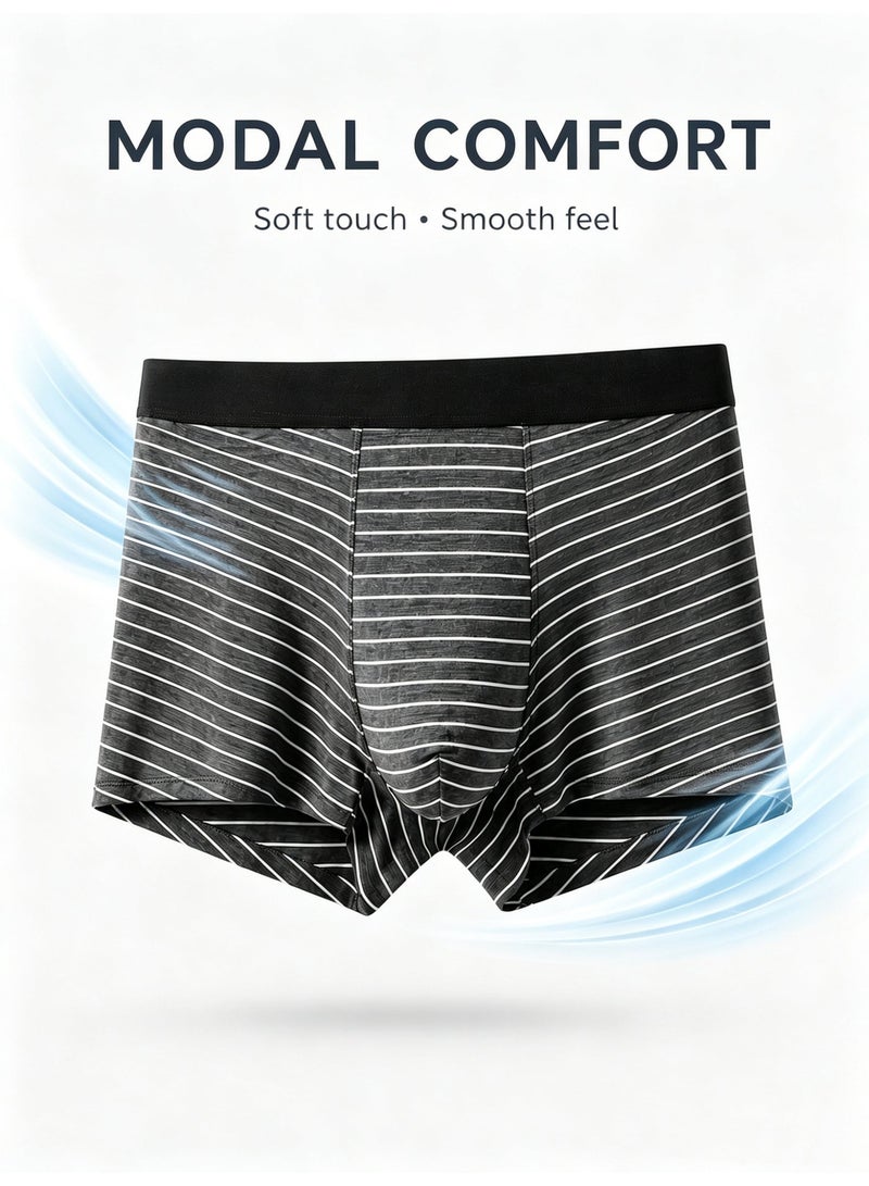 Men's Striped Modal Boxer Briefs 4 Pack Antibacterial Honeycomb Mesh Crotch Ultra Soft Moisture Wicking L-3XL Daily Wear - Image 2