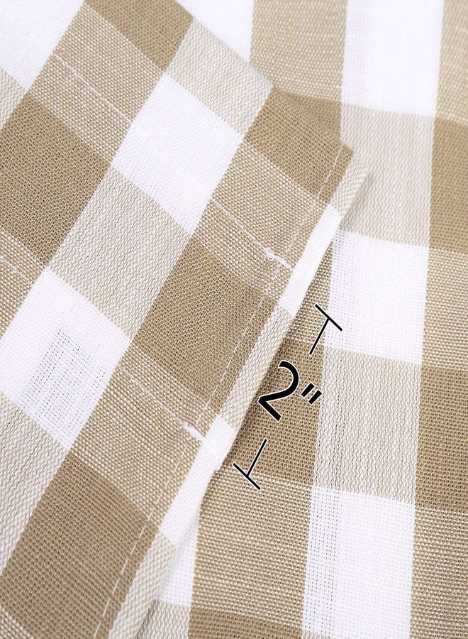Bapawfish Beige Kitchen Cafe Curtains 45 Inches Length, Farmhouse Buffalo Check Pattern Short Bathroom Window Curtain, Tan Plaid Gingham Flax Rustic Half Window Tier Curtains, 28" x 45", Linen, Set of 2 - Image 3