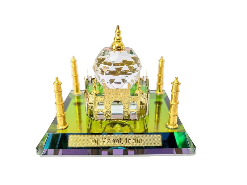 DigaNT Crystal Taj Mahal Showpiece With Golden Multicolor Hue Home Decor Gift Corporate Office Gift Car Dashboard Showpiece Collectable 10 Centimeters 6 CM - Image 1